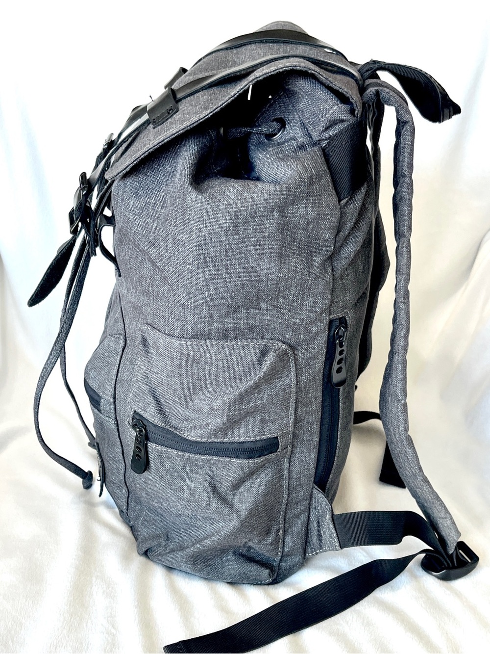 Veegul Charcoal Gray Canvas Vintage Rucksack Laptop Backpack Striped Lining - Picture 2 of 8
